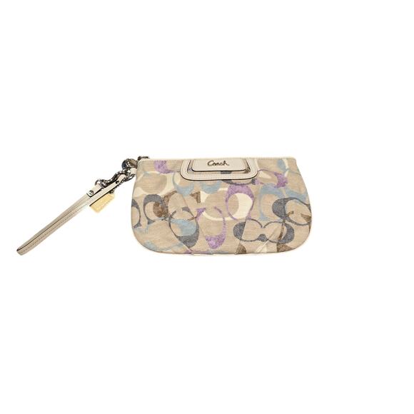 Coach Beige Purple & Blue Zip Wristlet Purse - Picture 1 of 8